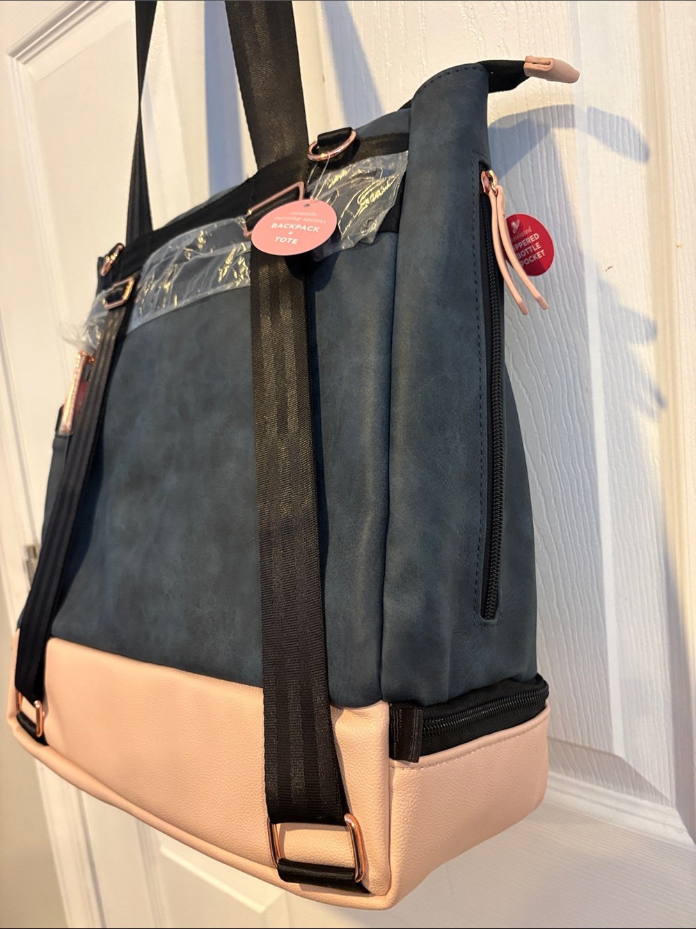 BNWT Petunia Pickle Bottom Navy and Blush Convertible Pivot Pack Diaper Backpack - Picture 5 of 9